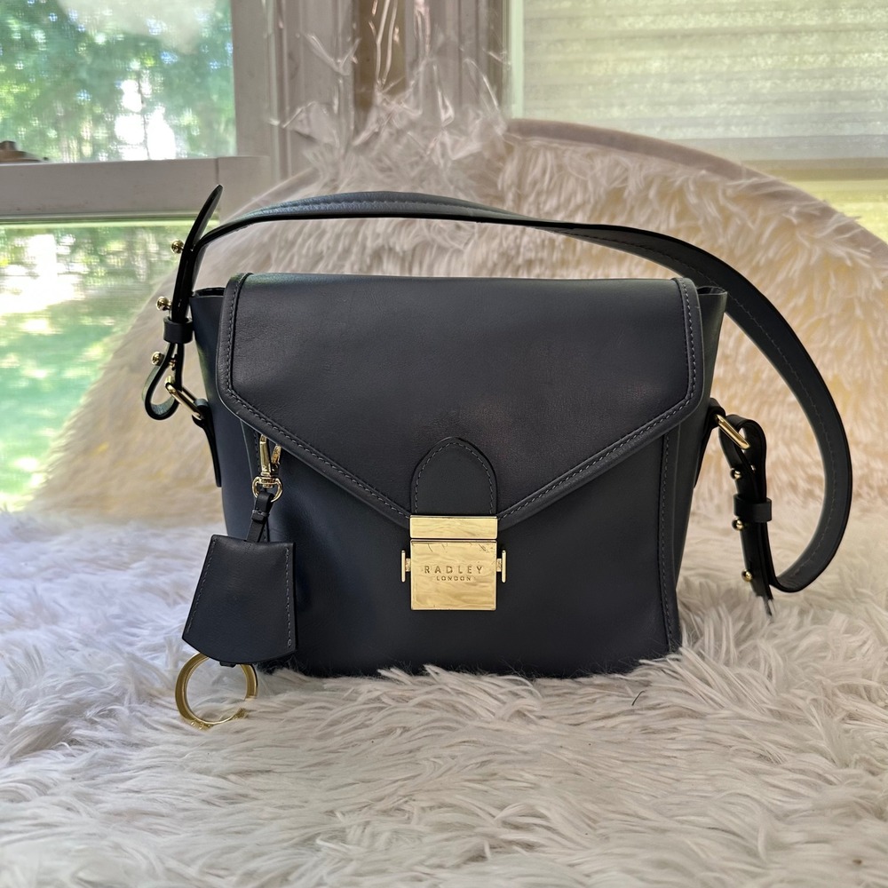 Radley London Loaf Lane Small Flap Over Shoulder Bag Blue Leather pushlock
